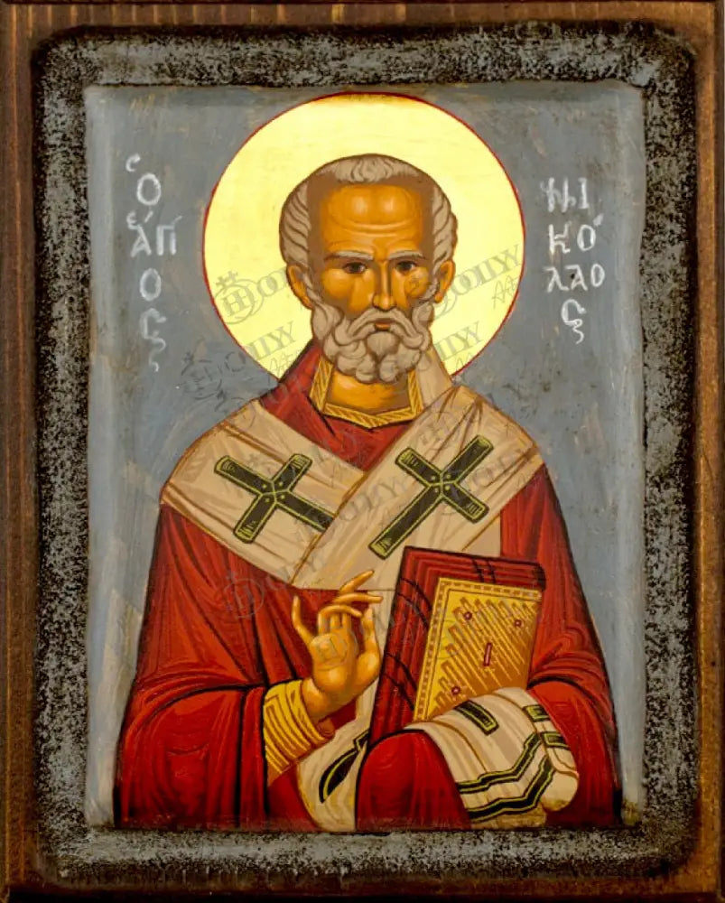 Saint Nicholas icon Vintage Canvas Serigraphy Handmade Greek Orthodox icon of Patron Saint of Navy Byzantine art wall