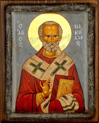 Saint Nicholas icon Vintage Canvas Serigraphy Handmade Greek Orthodox icon of Patron Saint of Navy Byzantine art wall