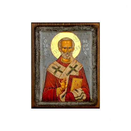 Saint Nicholas icon Vintage Canvas Serigraphy Handmade Greek Orthodox icon of Patron Saint of Navy Byzantine art wall