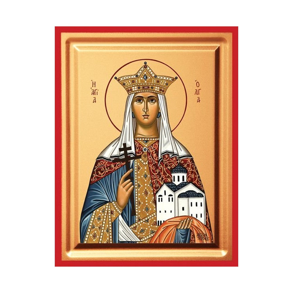 Saint Olga Serigraphy Icon - Carved Wood