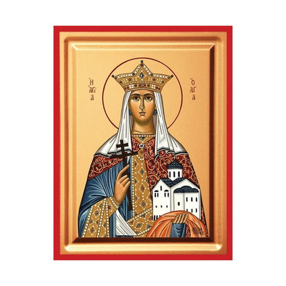 Saint Olga Serigraphy Icon - Carved Wood
