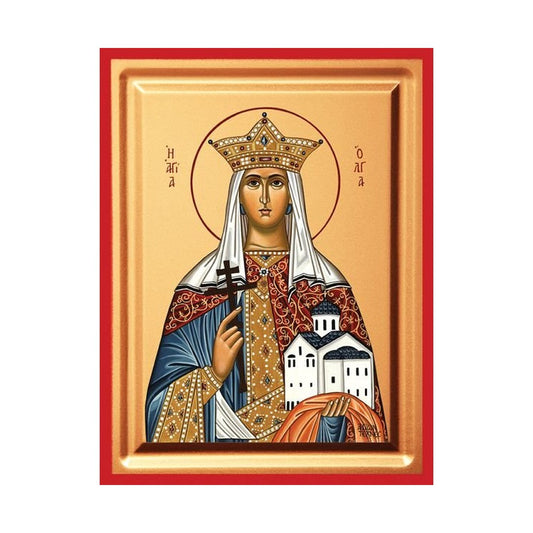 Saint Olga Serigraphy Icon - Carved Wood
