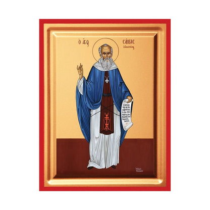 Saint Savvas the Sanctified Serigraphy Icon - Carved Wood