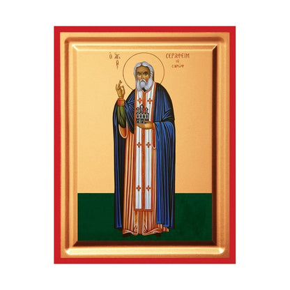 Saint Seraphim of Sarov Serigraphy Icon - Carved Wood