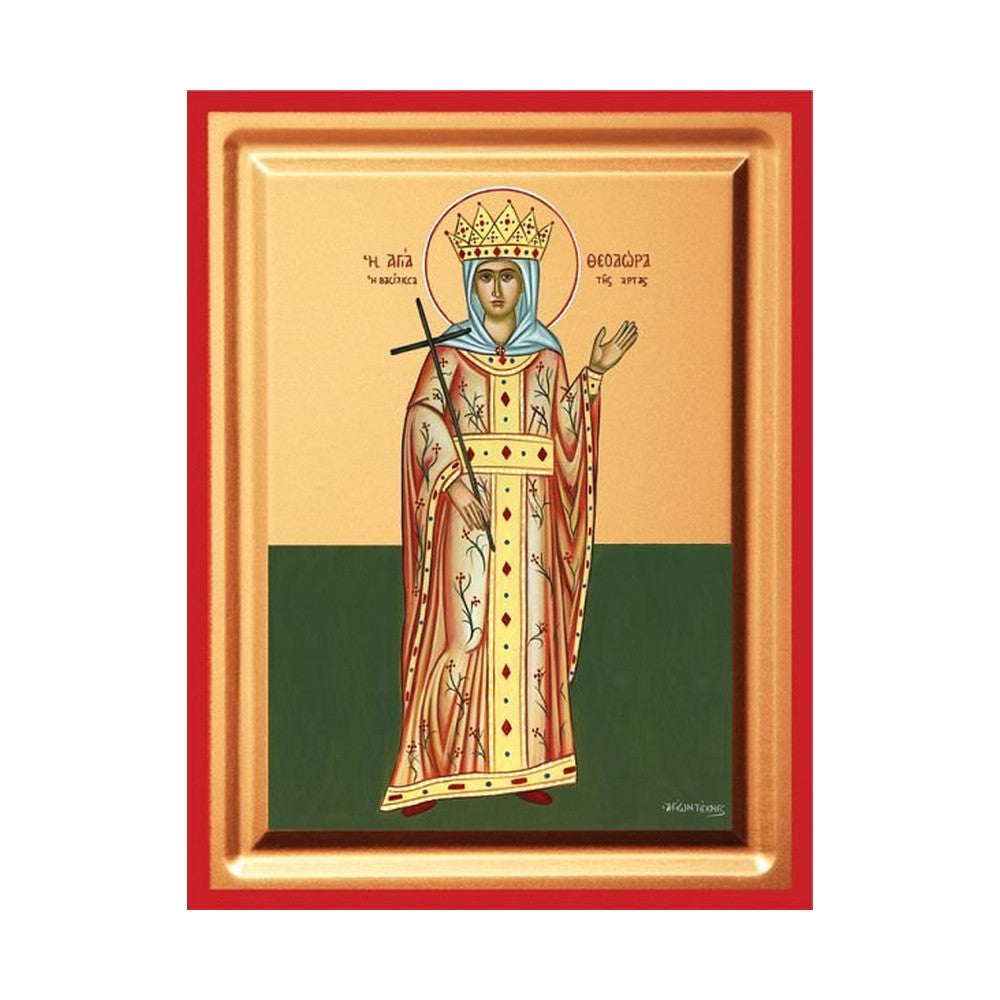 Saint Theodora, Queen of Arta Serigraphy Icon - Carved Wood