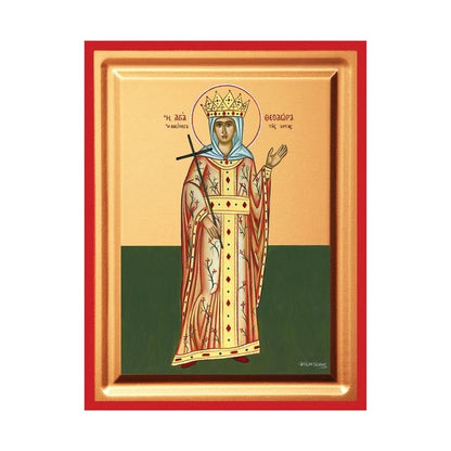 Saint Theodora, Queen of Arta Serigraphy Icon - Carved Wood