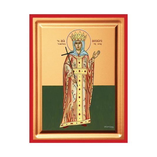 Saint Theodora, Queen of Arta Serigraphy Icon - Carved Wood
