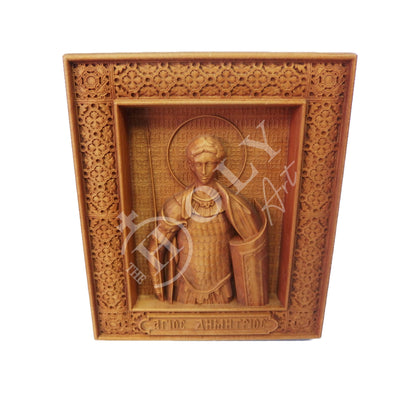 Saint Demetrius icon, Handmade Hand Carved Wooden Greek Orthodox icon of St Demetrios, Byzantine art wall hanging icon on wood plaque, religious decor - TheHolyArt