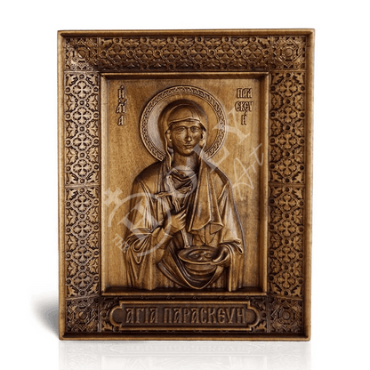 Saint Paraskevi icon, Handmade Hand Carved Wooden Greek Orthodox icon of St Paraskevi of Rome, Byzantine art wall hanging icon plaque, religious decor - TheHolyArt