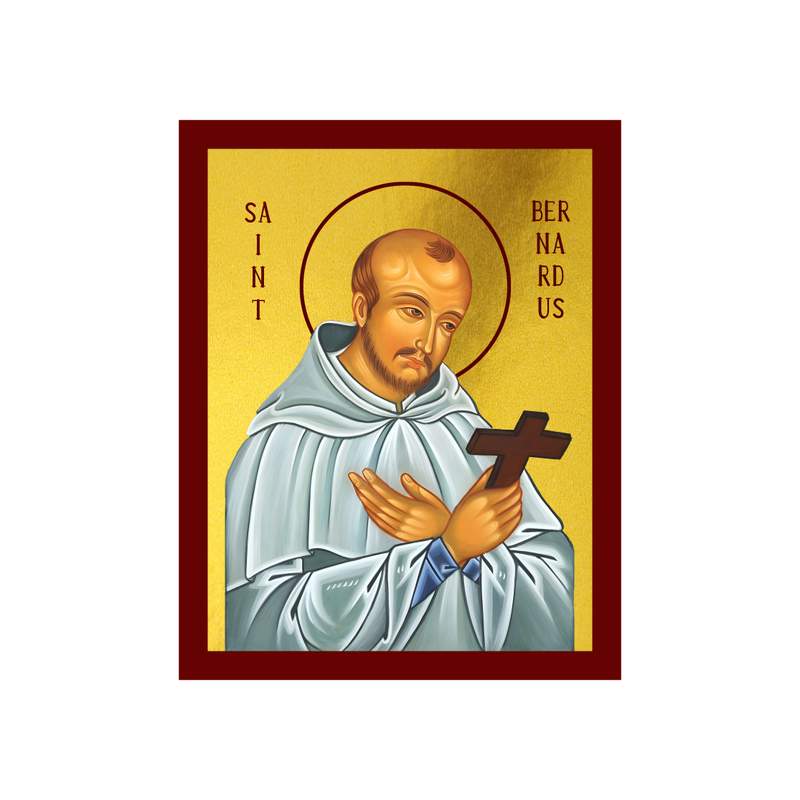 Saint Bernard of Clairvaux icon, Handmade Greek Catholic Orthodox icon of St Bernardus, Byzantine art wall hanging wood plaque, religious decor