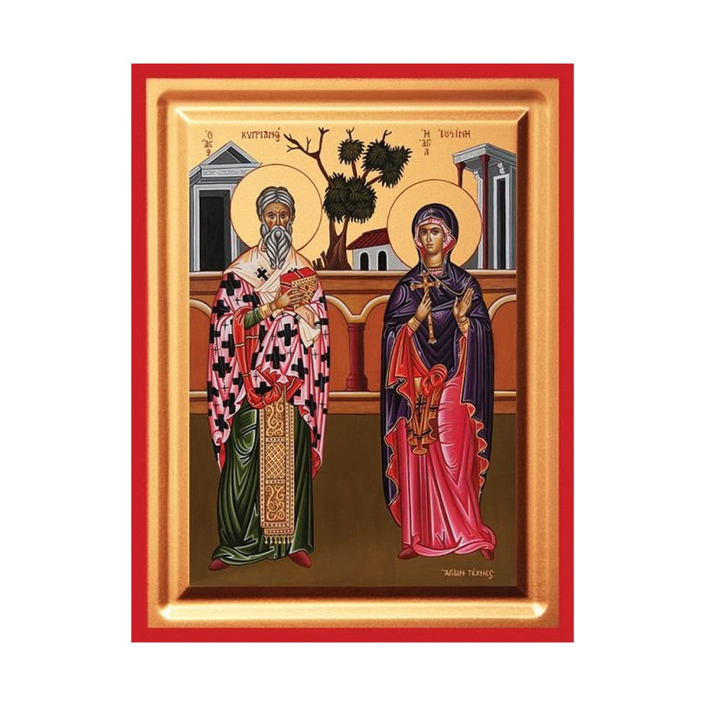 Saints Cyprian & Justina Serigraphy Icon - Carved Wood