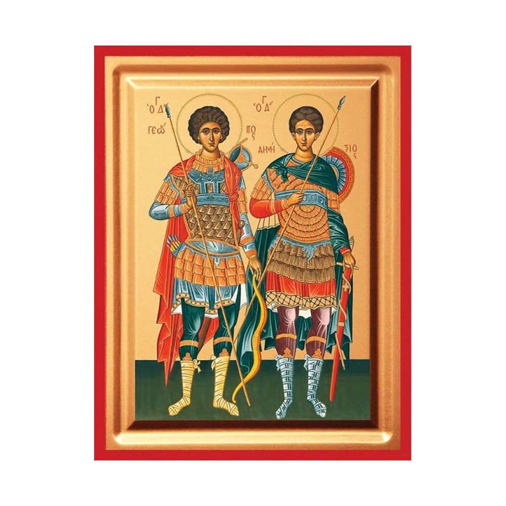 Saints George & Demetrius Serigraphy Icon - Carved Wood