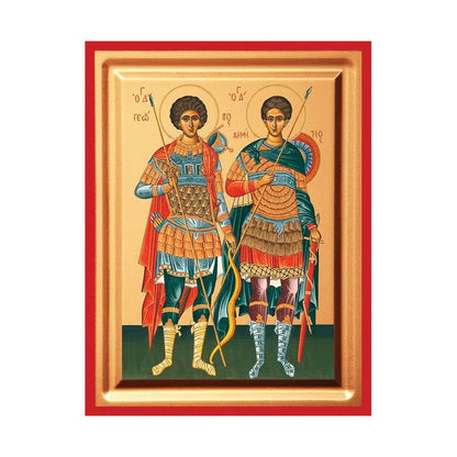 Saints George & Demetrius Serigraphy Icon - Carved Wood
