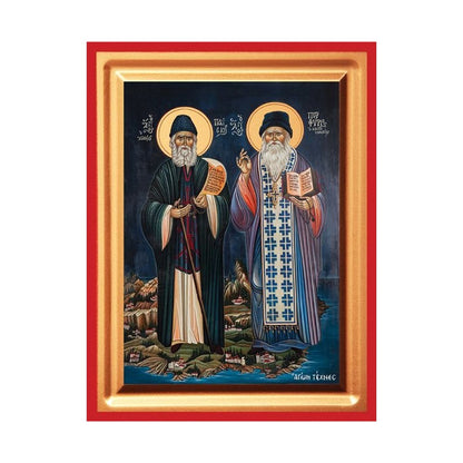 Saints Paisios & Porphyrios Serigraphy Icon - Carved Wood