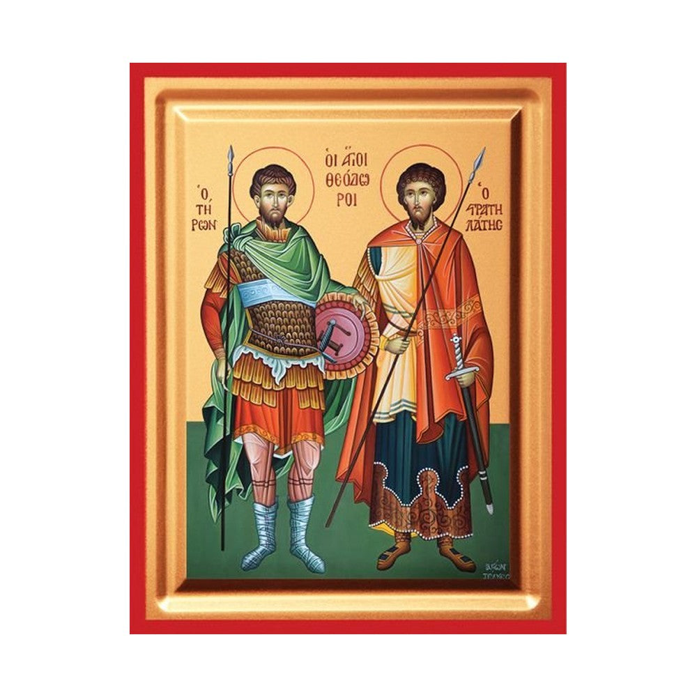 Saints Theodore Tyron & Stratelates Serigraphy Icon - Carved Wood