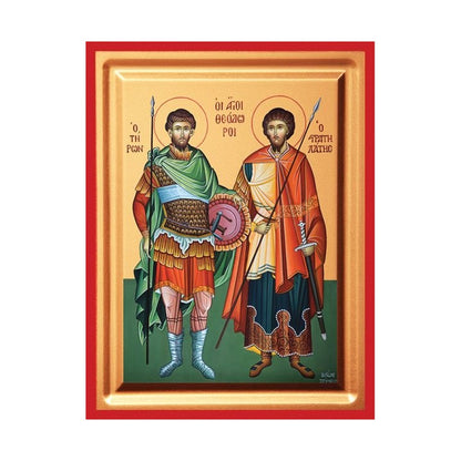 Saints Theodore Tyron & Stratelates Serigraphy Icon - Carved Wood