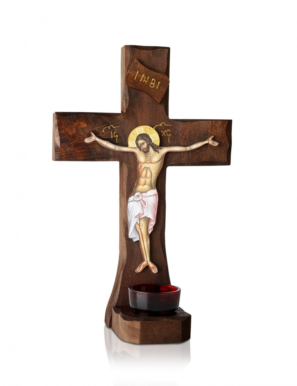 Byzantine Wall Cross with Vigil Lamp Icon - TheHolyArt