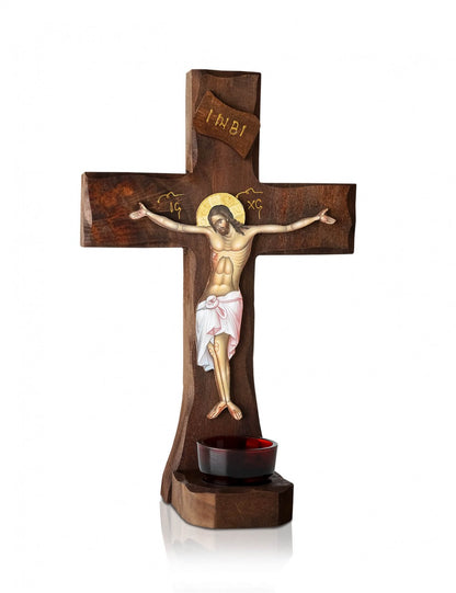 Byzantine Wall Cross with Vigil Lamp Icon - TheHolyArt