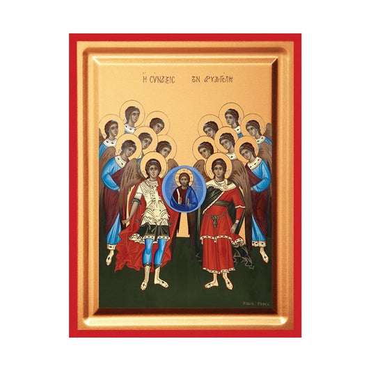 Synaxis of the Archangels Serigraphy Icon - Carved Wood