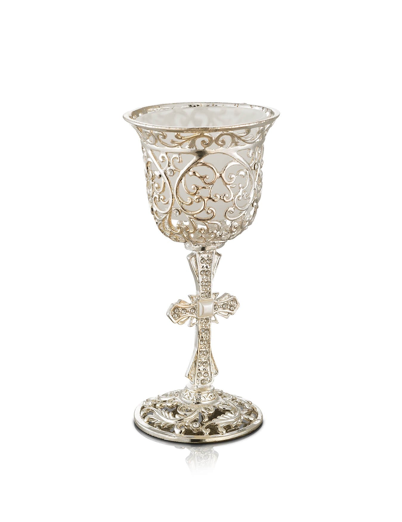 Orthodox vigil lamp Silver Plated design – front view | TheHolyArt