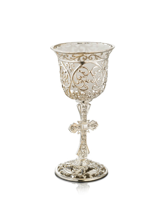Orthodox vigil lamp Silver Plated design – front view | TheHolyArt