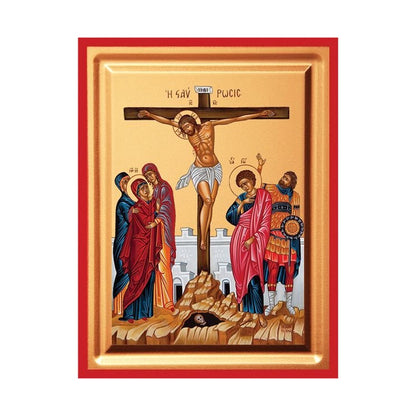 The Crucifixion Serigraphy Icon - Carved Wood