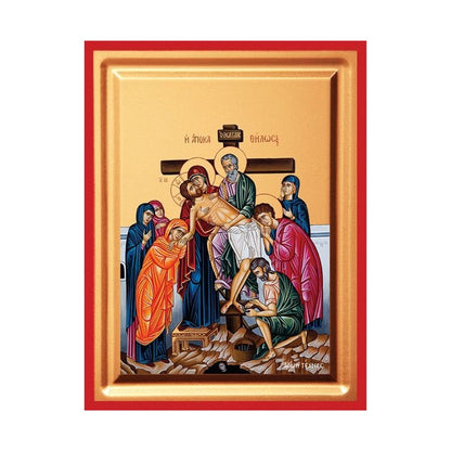 The Deposition from the Cross Serigraphy Icon - Carved Wood