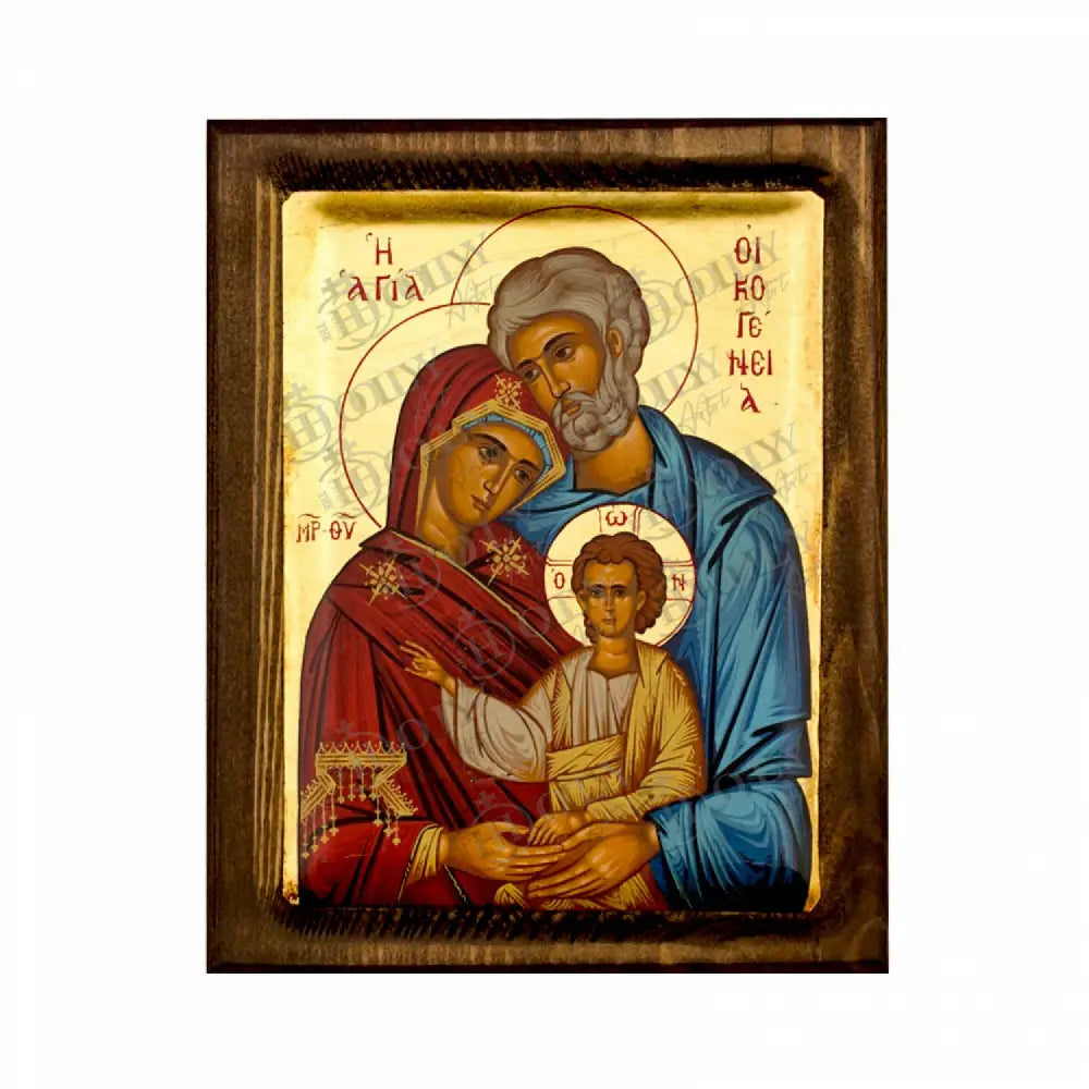 The Holy Family Gold Canvas Serigraphy Handmade Greek Orthodox icon of The Holy Family Byzantine art wall hanging wood