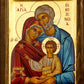 The Holy Family Gold Canvas Serigraphy Handmade Greek Orthodox icon of The Holy Family Byzantine art wall hanging wood