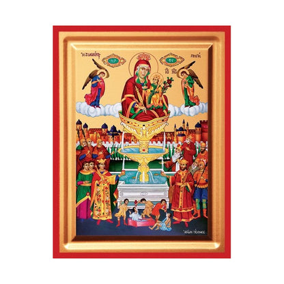 The Life-Giving Spring (Zoodochos Pigi) Serigraphy Icon - Carved Wood