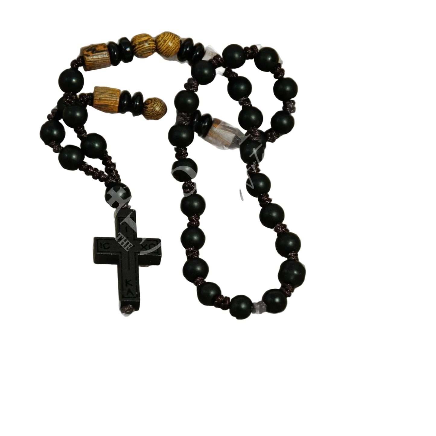 Pulsera de rosario católico tradicional con cuentas de madera y acrílico benditas, cuerda de oración cristiana con cruz de bendición, regalo católico