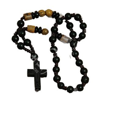 Pulsera de rosario católico tradicional con cuentas de madera y acrílico benditas, cuerda de oración cristiana con cruz de bendición, regalo católico