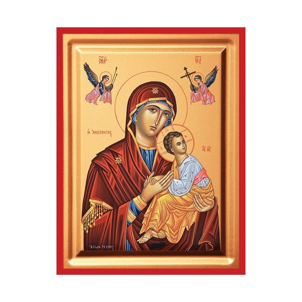 Virgin Mary Amolyntos (Immaculate) Serigraphy Icon - Carved Wood