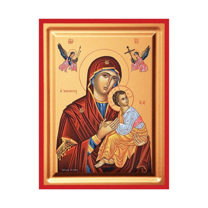 Virgin Mary Amolyntos (Immaculate) Serigraphy Icon - Carved Wood