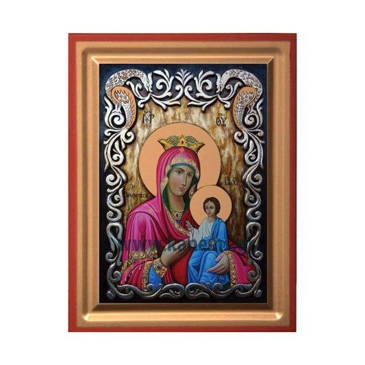 Virgin Mary Arvanitissa Serigraphy Icon - Carved Wood