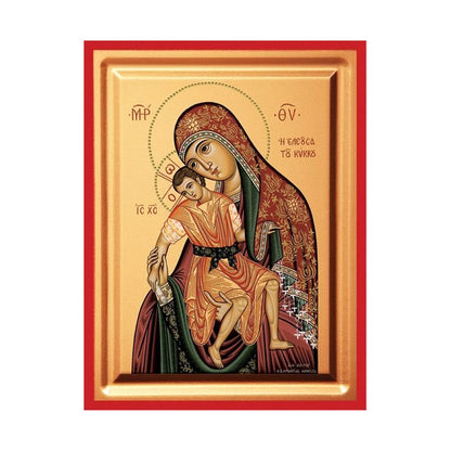 Virgin Mary Eleousa of Kykkos Serigraphy Icon - Carved Wood