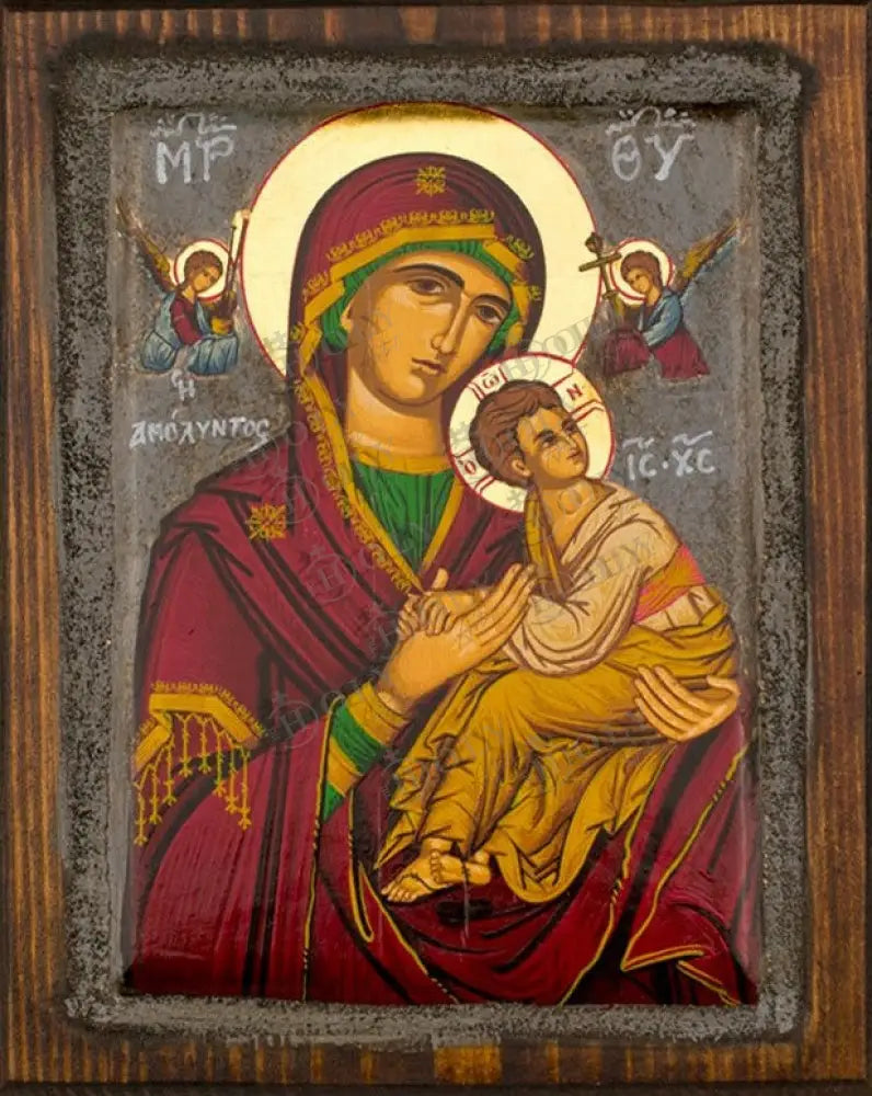 Virgin Mary icon Panagia Amolyntos Vintage Canvas Serigraphy Handmade Greek Orthodox icon of Mother of Theotokos art