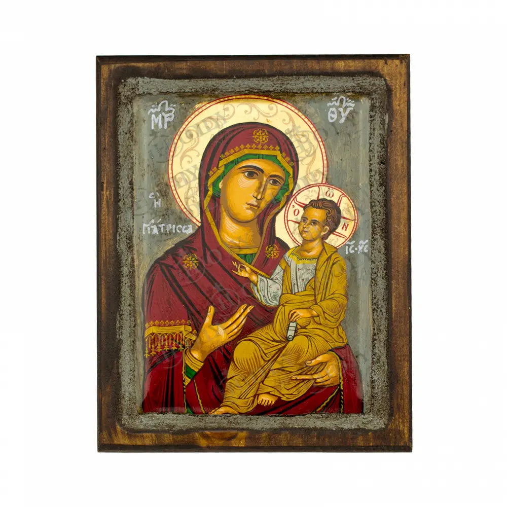 Virgin Mary icon Panagia Giatrissa Vintage Canvas Serigraphy Handmade Greek Orthodox icon of Theotokos Byzantine art