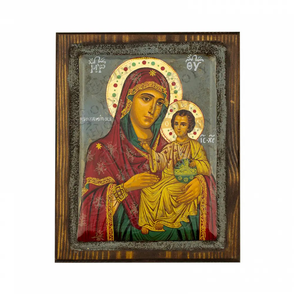Virgin Mary icon Panagia Ierosolymitissa Vintage Icon Canvas Serigraphy Handmade Greek Orthodox icon of Theotokos