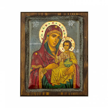 Virgin Mary icon Panagia Ierosolymitissa Vintage Icon Canvas Serigraphy Handmade Greek Orthodox icon of Theotokos