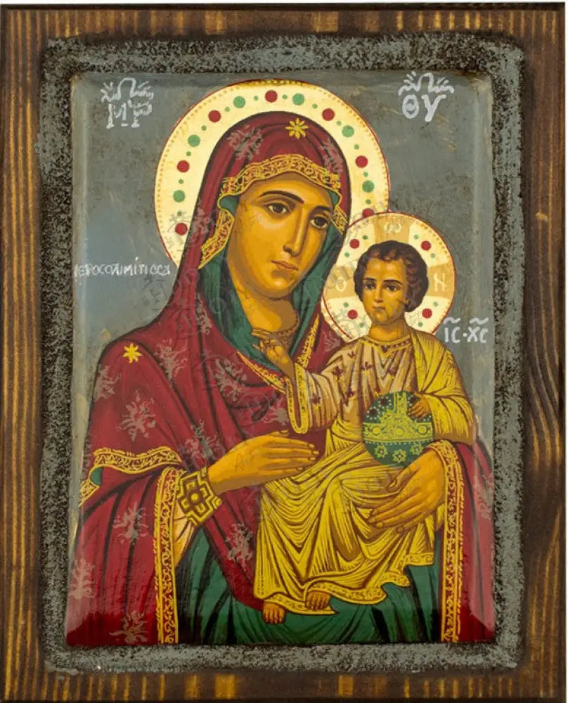 Virgin Mary icon Panagia Ierosolymitissa Vintage Icon Canvas Serigraphy Handmade Greek Orthodox icon of Theotokos
