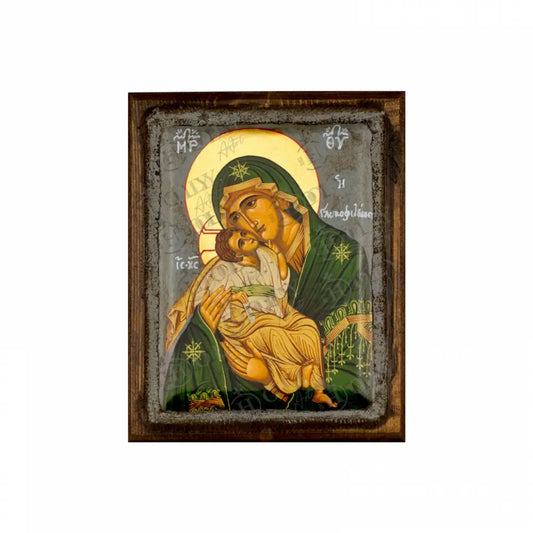 Virgin Mary Panagia Glykophilousa icon Vintage Canvas Serigraphy Handmade Greek Orthodox icon of Panagia Glykophilousa