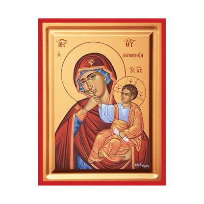 Virgin Mary Paramythia (the Consolation) Serigraphy Icon - Carved Wood