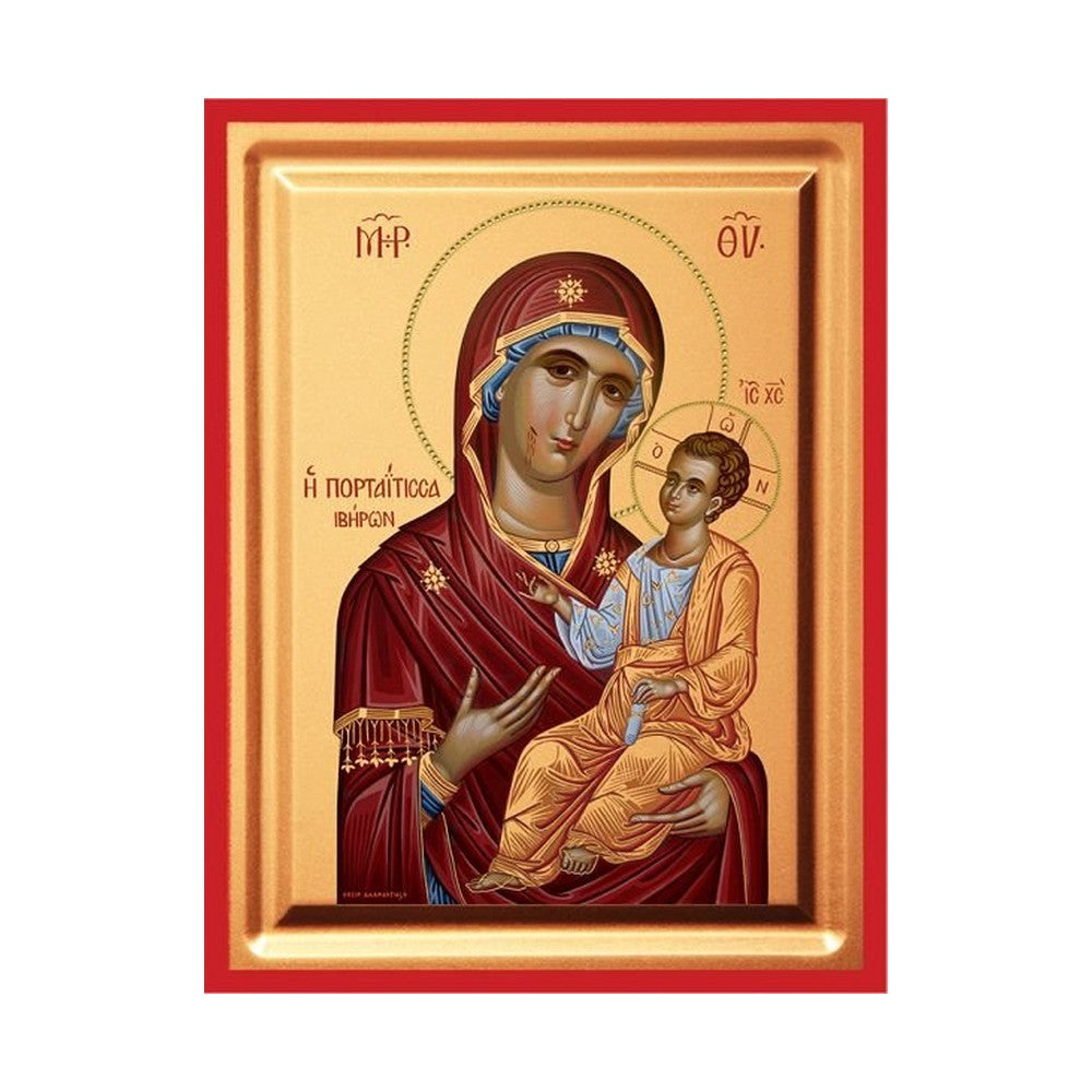 Virgin Mary Portaitissa Serigraphy Icon - Carved Wood