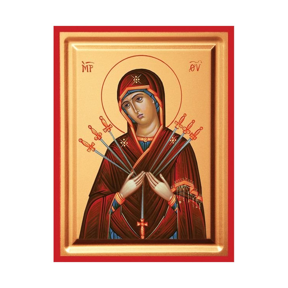 Virgin Mary Softener of Evil Hearts (Seven Swords) Serigraphy Icon - Carved Wood