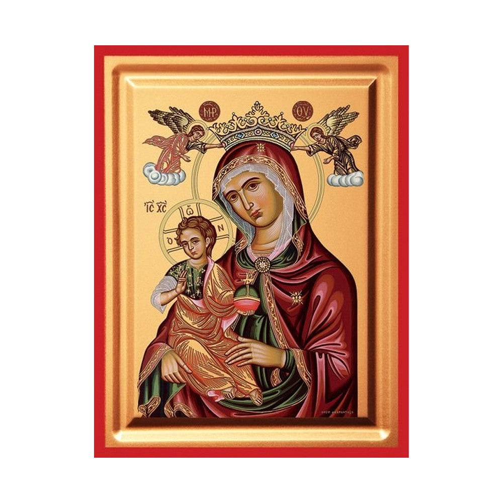 Virgin Mary with Angels Serigraphy Icon - Carved Wood