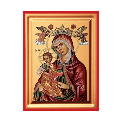 Virgin Mary with Angels Serigraphy Icon - Carved Wood