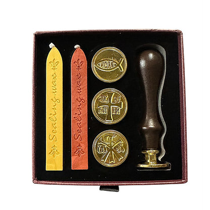 Greek Orthodox wax sealing set with seal stamp and spoon - TheHolyArt