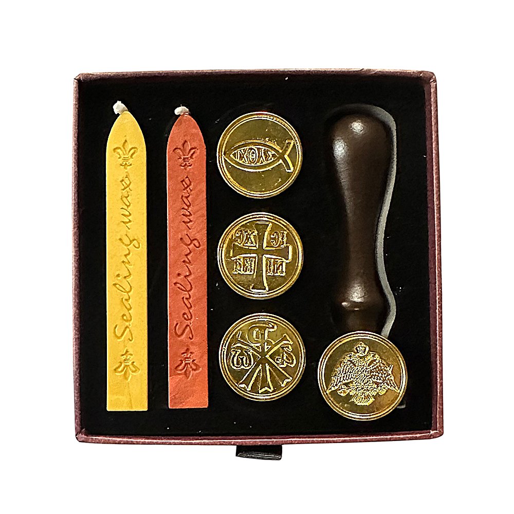 Greek Orthodox wax sealing set with seal stamp and spoon - TheHolyArt