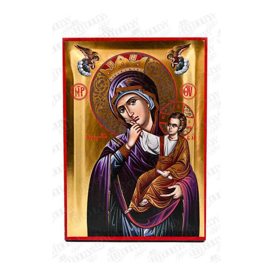 Virgin Mary icon Panagia Paramythia, 22k Gold Canvas Hagiography Handmade Greek Orthodox icon of Our Lady Byzantine art wall hanging wood, religious plaque